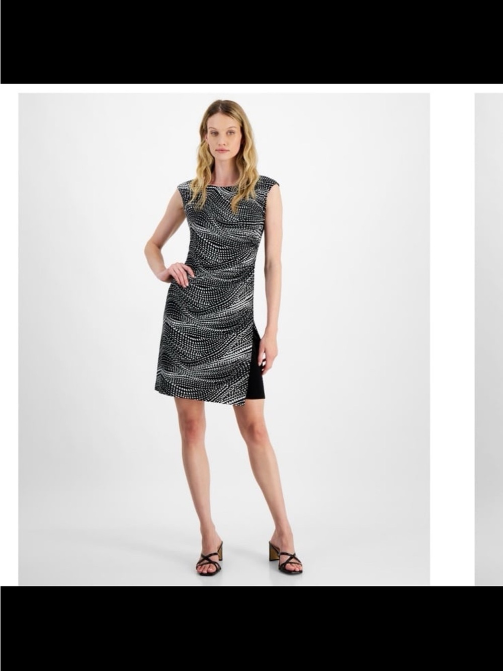 connected apparel Black & White Swirl Cap-Sleeve Mini Dress